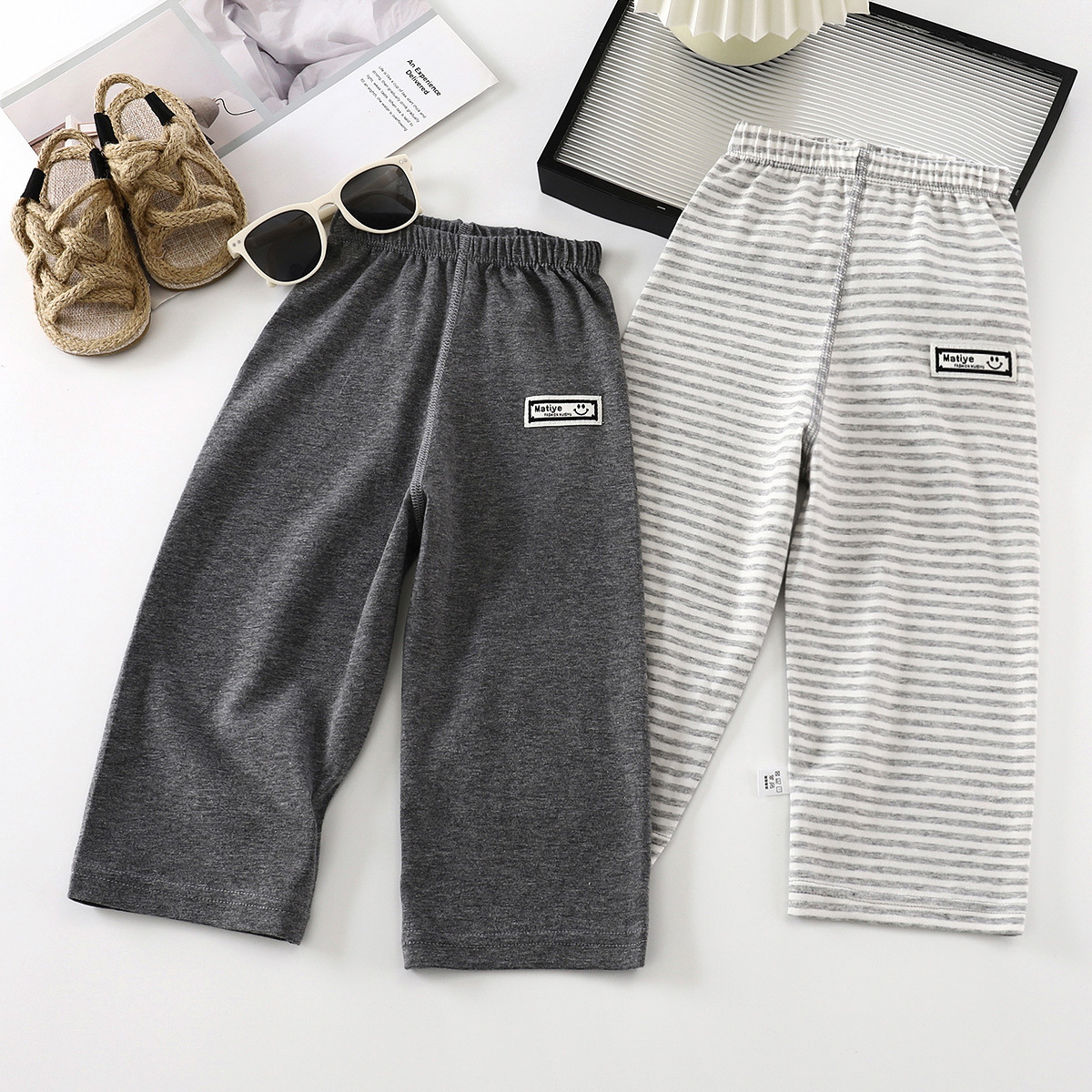 Children's Summer Thin Cotton Seamless Nine-Point Pants Pajamas Home Wear Air Conditioning Clothes for Boys and Girls Toddlers and Older Children