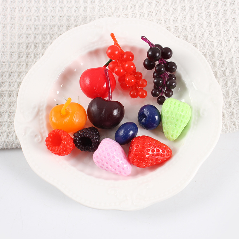 Simulation miniature strawberry cherry orange blueberry fruit model diy food play fruit props cake decoration accessories