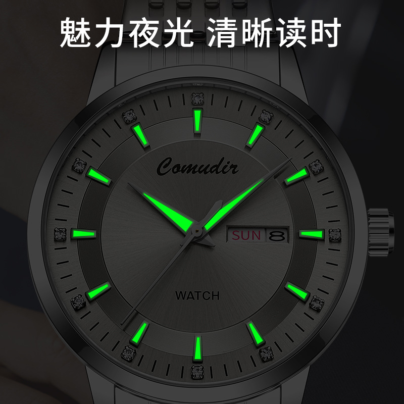 Fully Automatic Imitation Mechanical Watch Men's Watch Men's Hollow Steel Band Calendar Waterproof New Quartz Watch Douyin One Piece