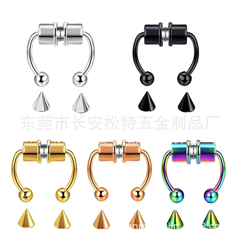Europe and the United States cross-border hot stainless steel magnetic horseshoe nose ring without perforation personality magnet nose clip nose jewelry