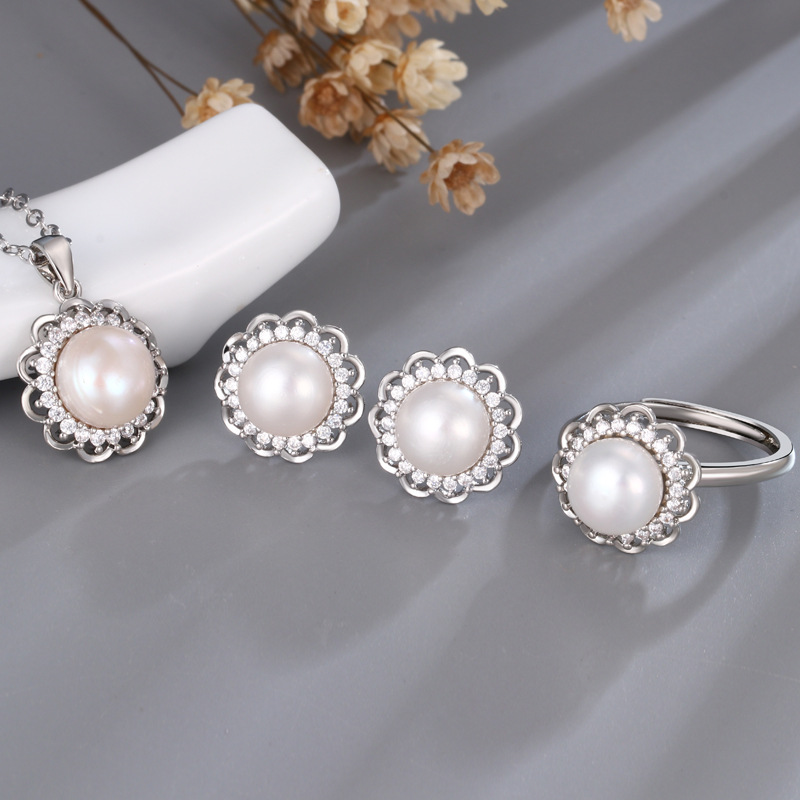 2025 Spring New Natural Freshwater Pearl Jewelry Set Elegant Earrings Support Re-Inspection Three-Piece Set