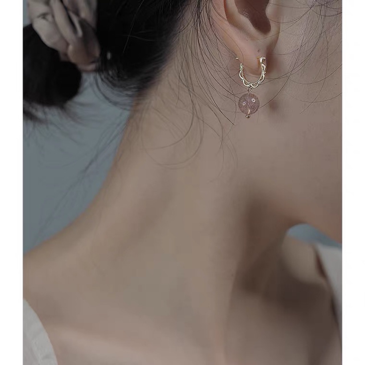 Natural Strawberry Crystal Earrings Lace Ear Buckle 925 Silver Needle Sweet Girl Earrings Lady Elegant Elegant Earrings