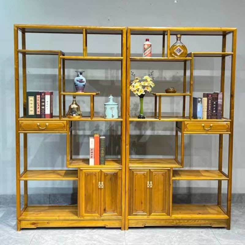 Golden Nanmu Antique Shelf Small Leaf Nanmu Antique Shelf Bookshelf Multi-Treasure Cabinet Classical Chinese Solid Wood Storage Display Shelf