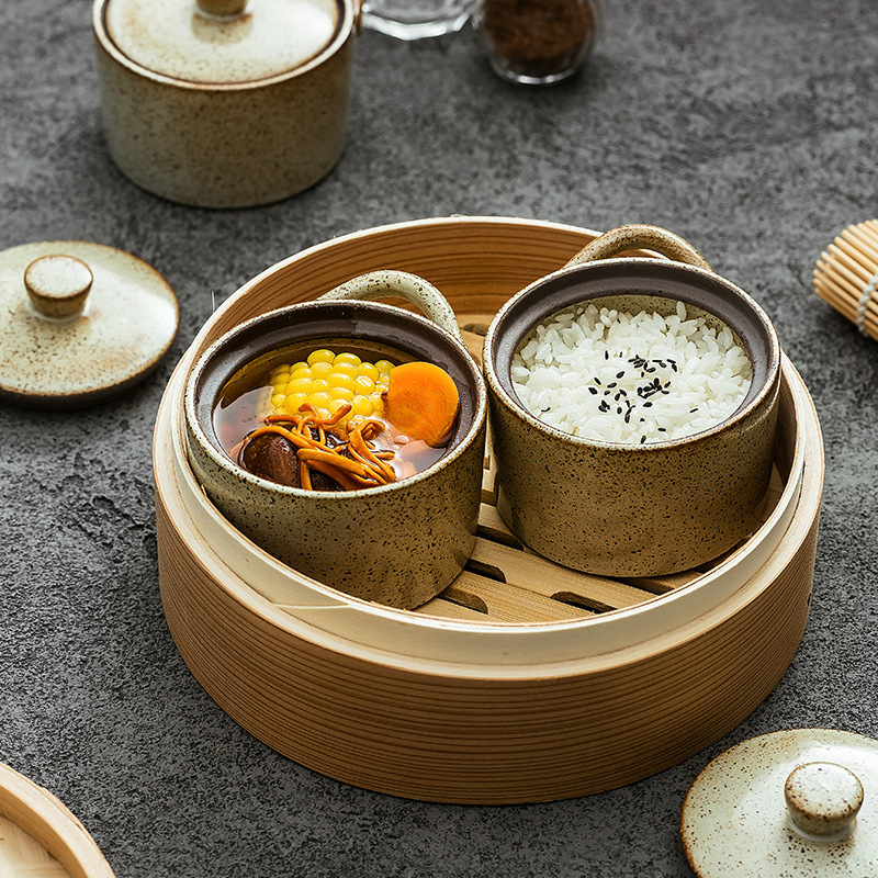 Керамическая водонепроницаемая кастрюля для рагу, японская каменная посуда с крышкой, ретро чаша для еды, суповая чаша для ресторана и отеля