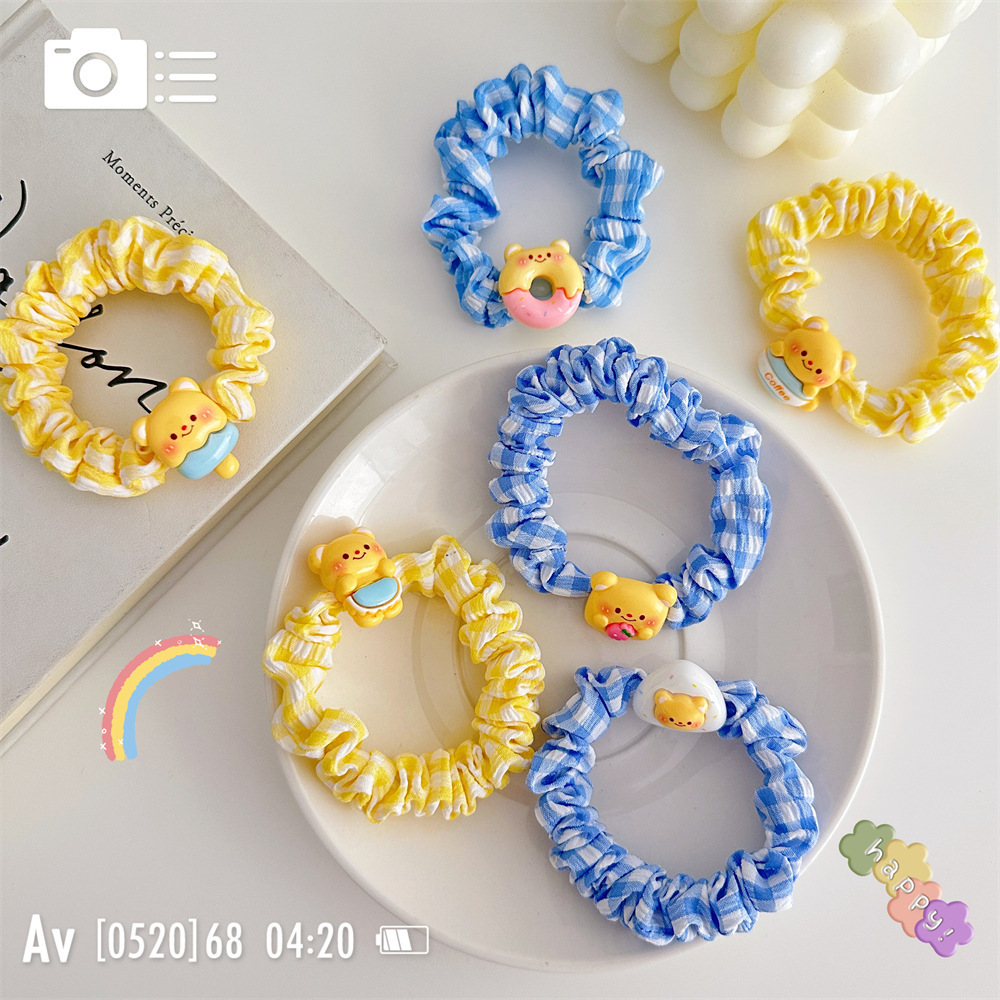 Резинка для волос Крема Медвежонка, мультяшная, свежая, женская, макаронная, высокоэластичная