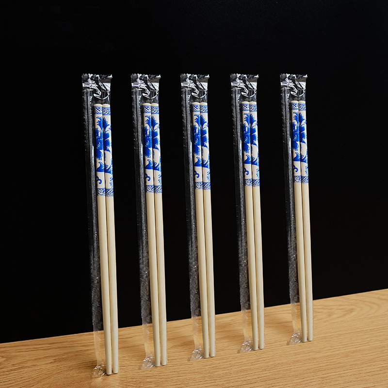Wholesale Printed Blue and White Porcelain Bamboo Chopsticks Disposable Chopsticks Commercial Independent Packaging Hygienic and Convenient Factory Fast Food Restaurant