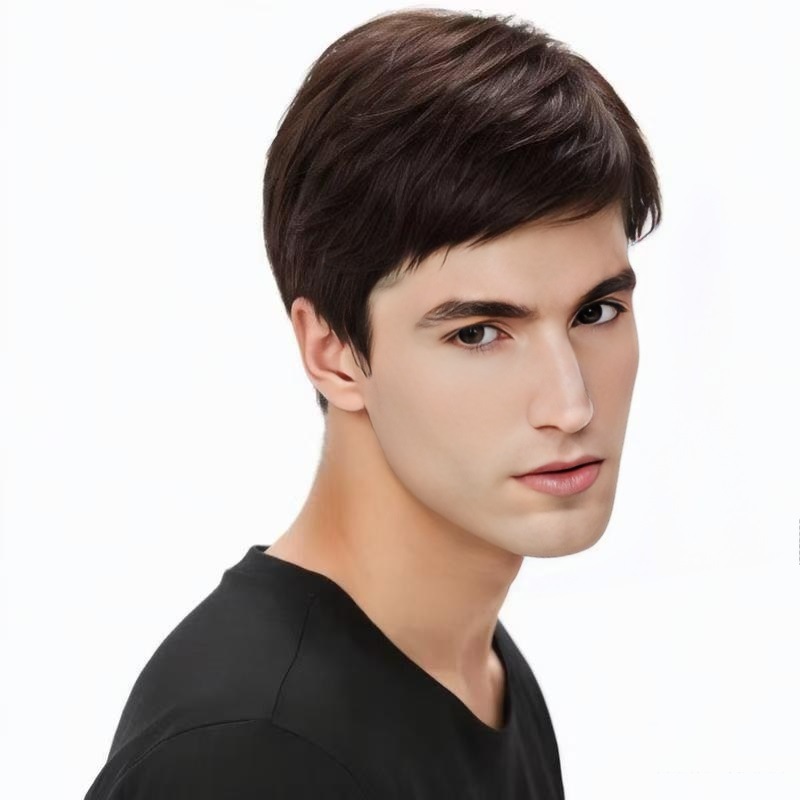 Tiktok cross-border e-commerce supply wig men's oblique bangs handsome short straight hair European and American fashion chemical fiber full head cover
