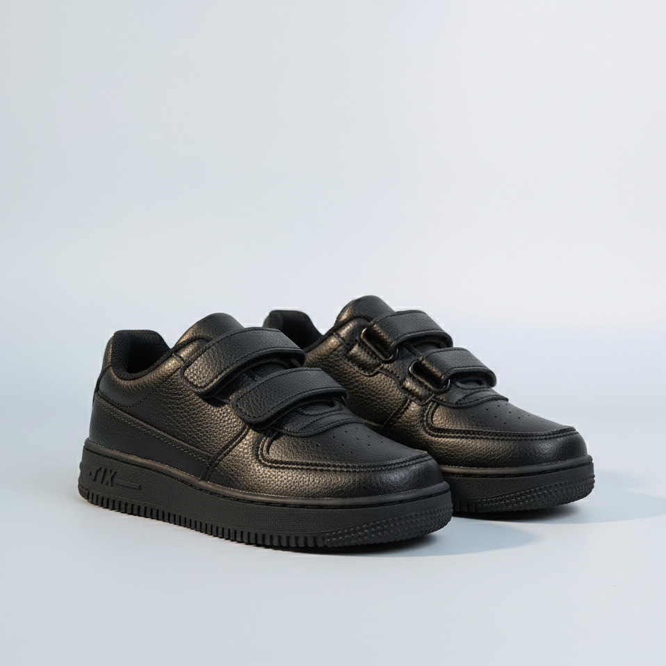 Детские кожаные туфли 2025 года, черные, с толстой подошвой, мягкие, дышащие, кроссовки для учеников, экспортные школьные туфли с липучкой