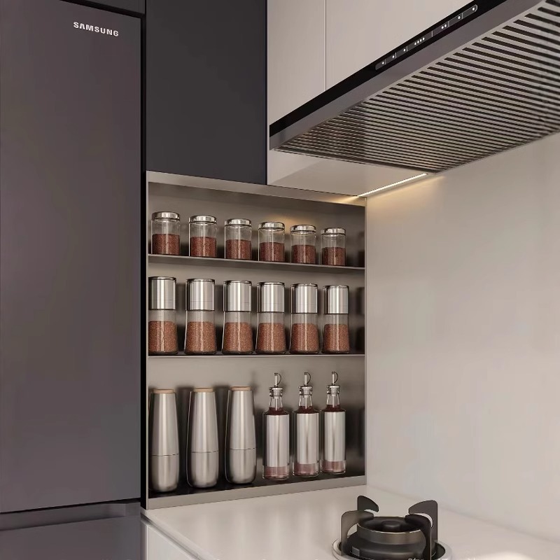 Stainless Steel Recessed Wall Light with Built-In Shelf, Seamless Wall-Mounted Metal Bedside Table with Light, Light Luxury Embedded Design