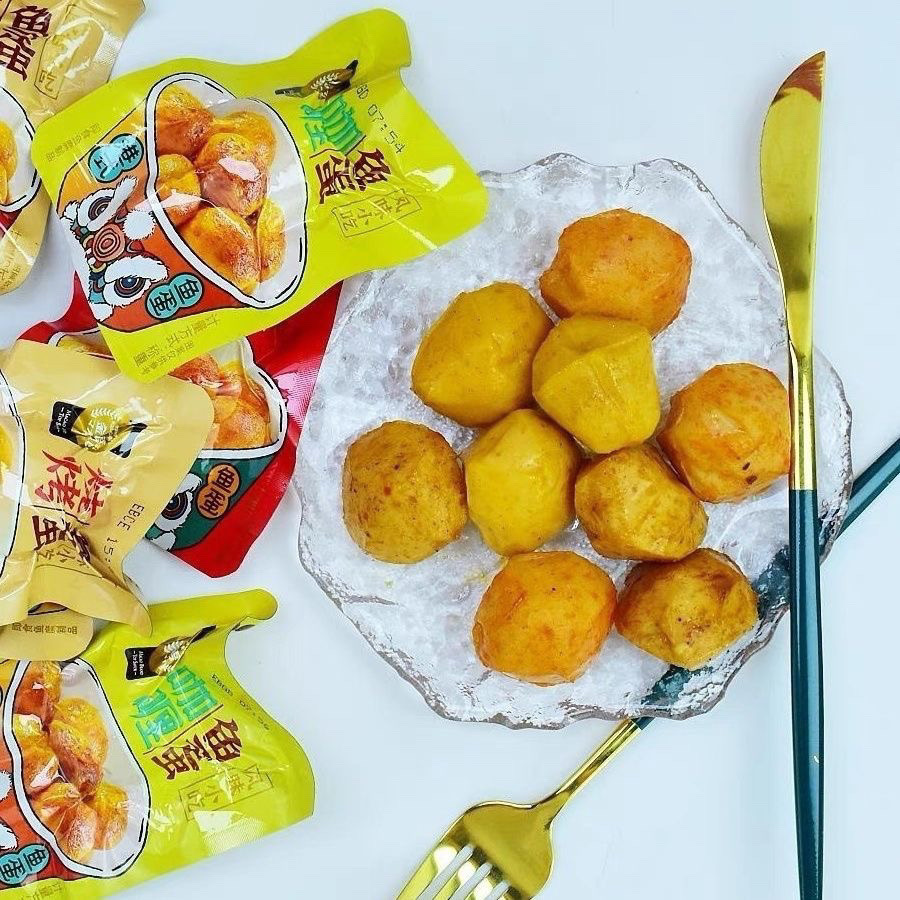 Golden Language Hong Kong Style Fish Eggs Fish Balls Spicy Curry Barbecue Internet Popular Leisure Snacks Shake Tone Same Dormitory Stocking Snacks
