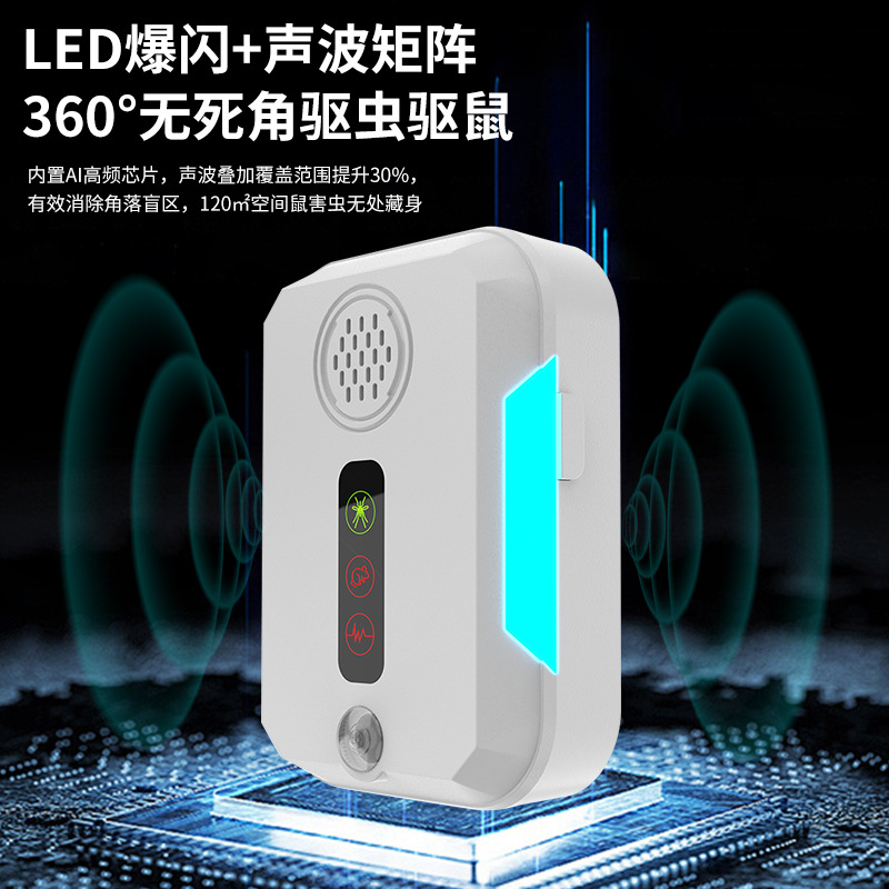 New Ultrasonic Mouse Repeller, Black Technology, Powerful Mouse Repeller, Three-Speed Variable Frequency Led Flash, Two-In-One Mouse Repeller