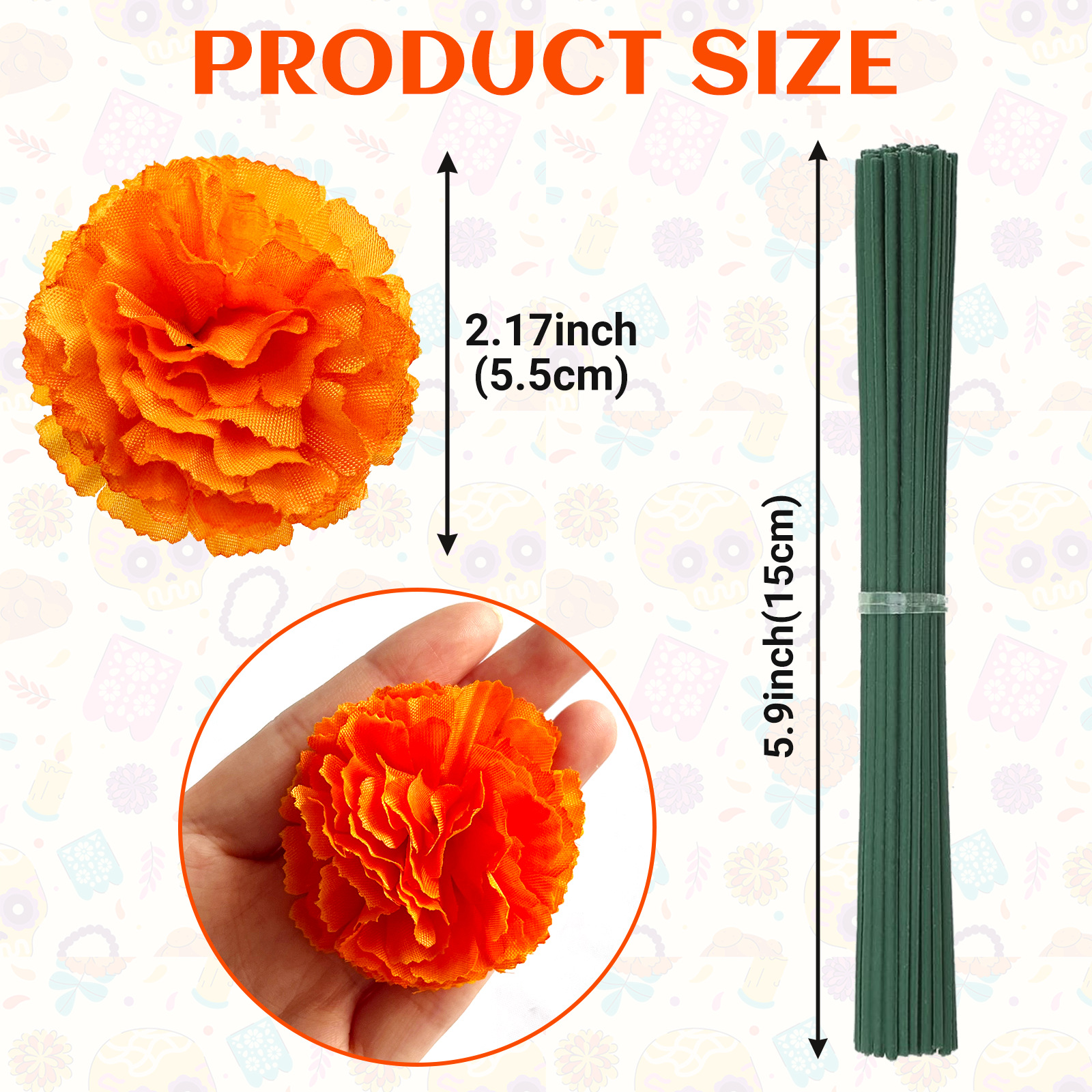 Simulated Marigold Flower Set 6Cm/9Cm Lilac Carnation Mexican Day of the Dead Halloween Decoration