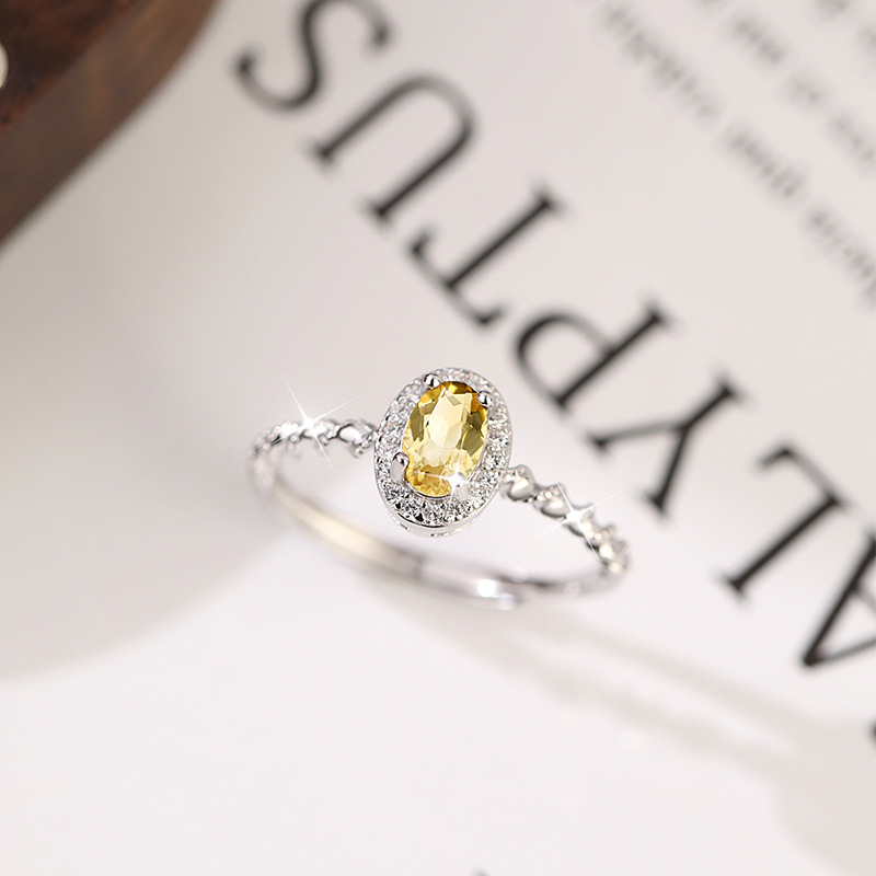 S925 Sterling Silver Ring Women's Natural Crystal Stone Hand Jewelry Niche High-End Cross-Border Hot Selling European and American Style Open Ring