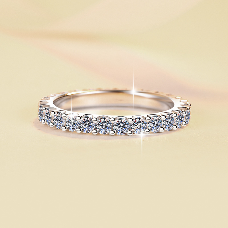 Cross-Border Hot-Selling Gra Full Moissanite Full Diamond Row Ring Ins Style Fashion S925 Sterling Silver Ring Wholesale Source Factory