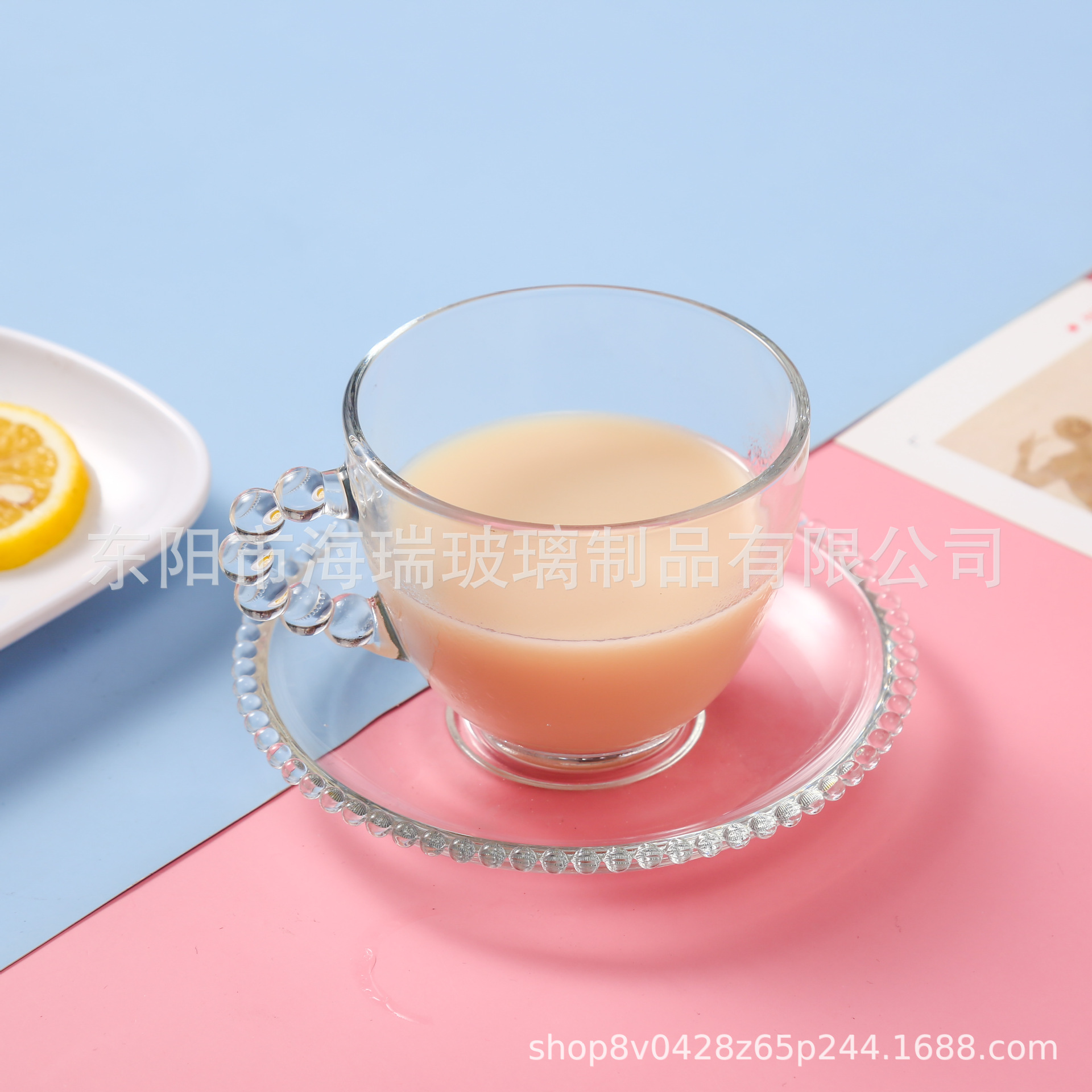 Оптовая продажа прозрачной чашки для кофе с ручкой и перламутровым краем, повседневная чашка для кафе, стекло для сетевых магазинов