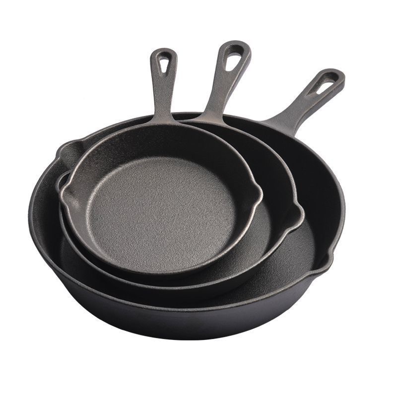 Cast Iron Skillet Small Frying Pan Flat Non-Stick Pan Household Egg Frying Pan Large Iron Pan Induction Cooker Non-Stick Cookware Set Wok