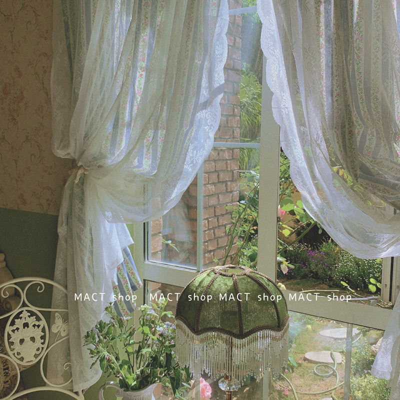 Ручные шторы, дверные шторы, кружевные полупрозрачные шторы, двойные, стиль Мори, американский кантри, французский цветочный, винтаж, трансграничная торговля