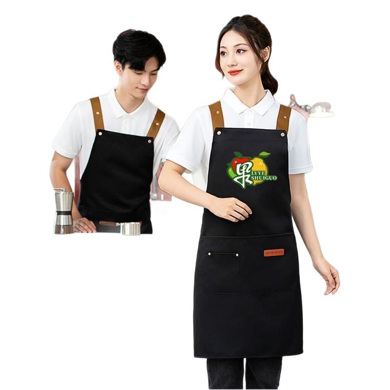 Waterproof Apron for Catering, Printed and Embroidered Logo, Coffee and Milk Tea Shop Waiter Apron, Work Clothes for Women Baking