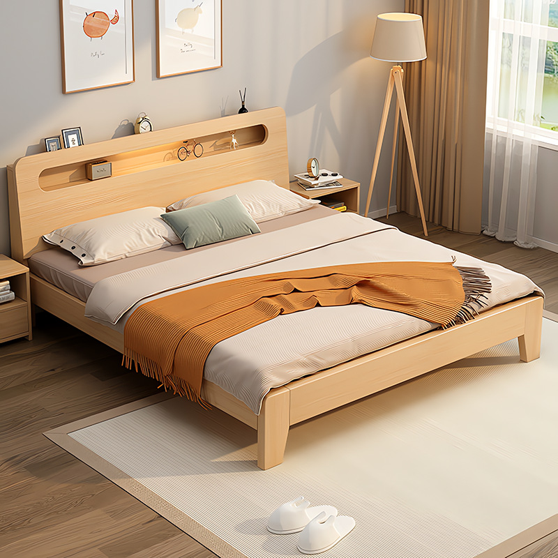 Solid Wood Bed 1.5m Single Rental House Bed 1.8m Double Bed 1.2m Factory Direct Sale Bed Special Offer Modern Simple Style