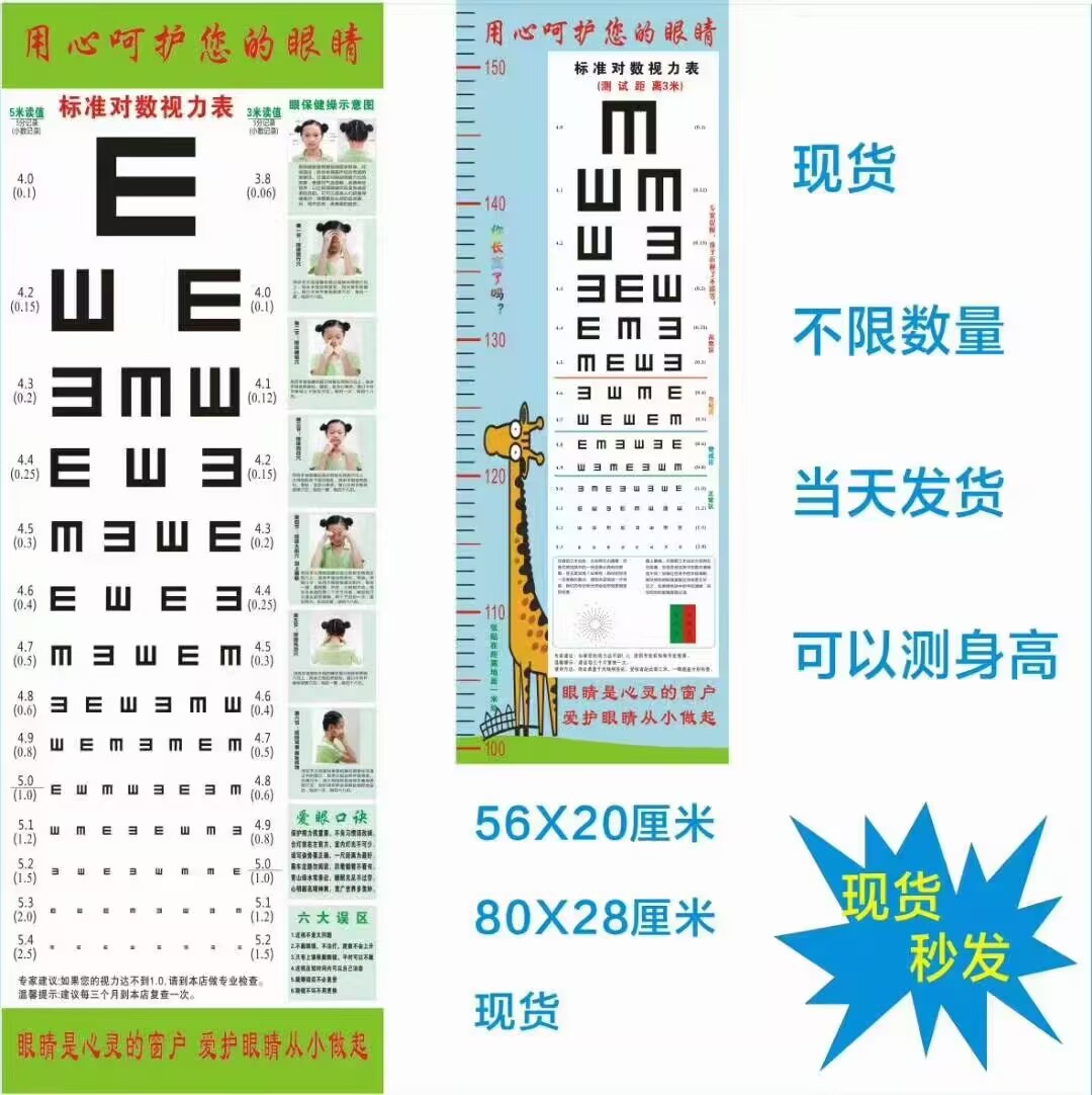 Стандартный график зрения на 3 м и 5 м, медная бумага, для взрослых и детей, домашний тест на зрение, график для магазина