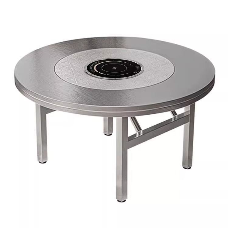 Extra-Thick Stainless Steel Built-In Rotating Table Hot Pot Dining Table with Integrated Induction Cooker, No Installation Required, Foldable Large Round Table