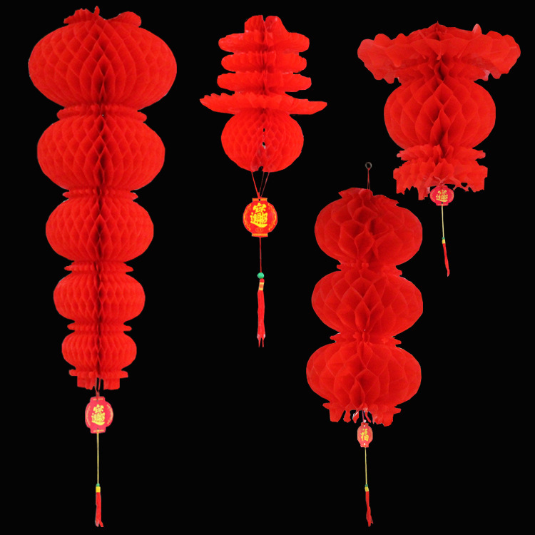 Spring Festival Red Plastic Paper Lantern Honeycomb Series Lantern String Decoration New Year Shopping Mall Opening Decoration Festive Decoration