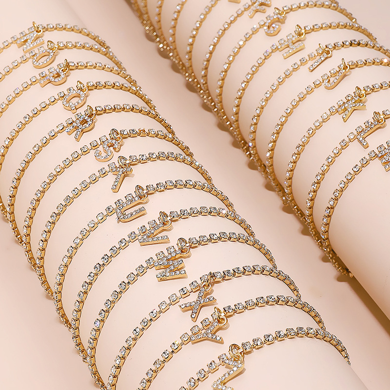 Europe and the United States cross-border hot rhinestone anklet female 26 English letters diamond foot ornaments summer holiday beach ankle ornaments