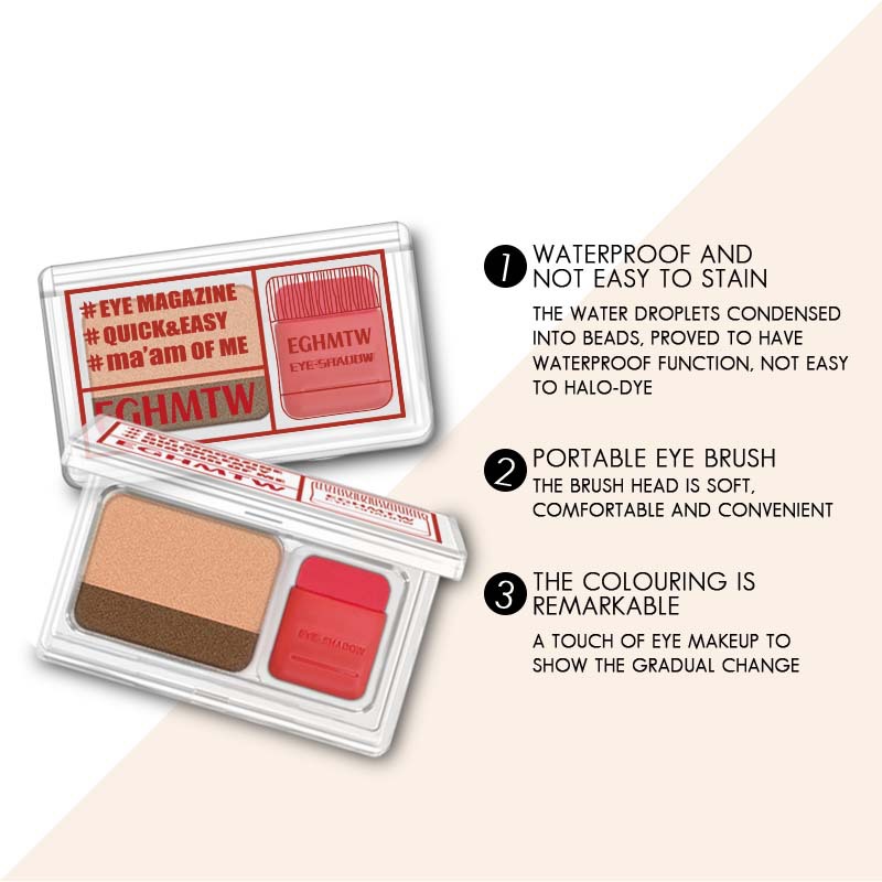 No-Makeup Lazy Seal Eye Shadow Two-Color Gradient Elastic Eye Shadow with Brush Matte Beginners Long-Lasting Waterproof and Sweat-Proof