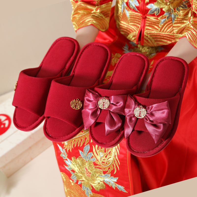 Свадебные тапочки, праздничные новобрачные красные, пара летних домашних тапочек для невесты и жениха, нескользящие