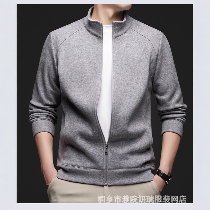 Куртка-свитшот 2025 новая осенняя модель для молодежи и среднего возраста повседневная однотонная куртка с молнией однотонный кардиган для мужчин