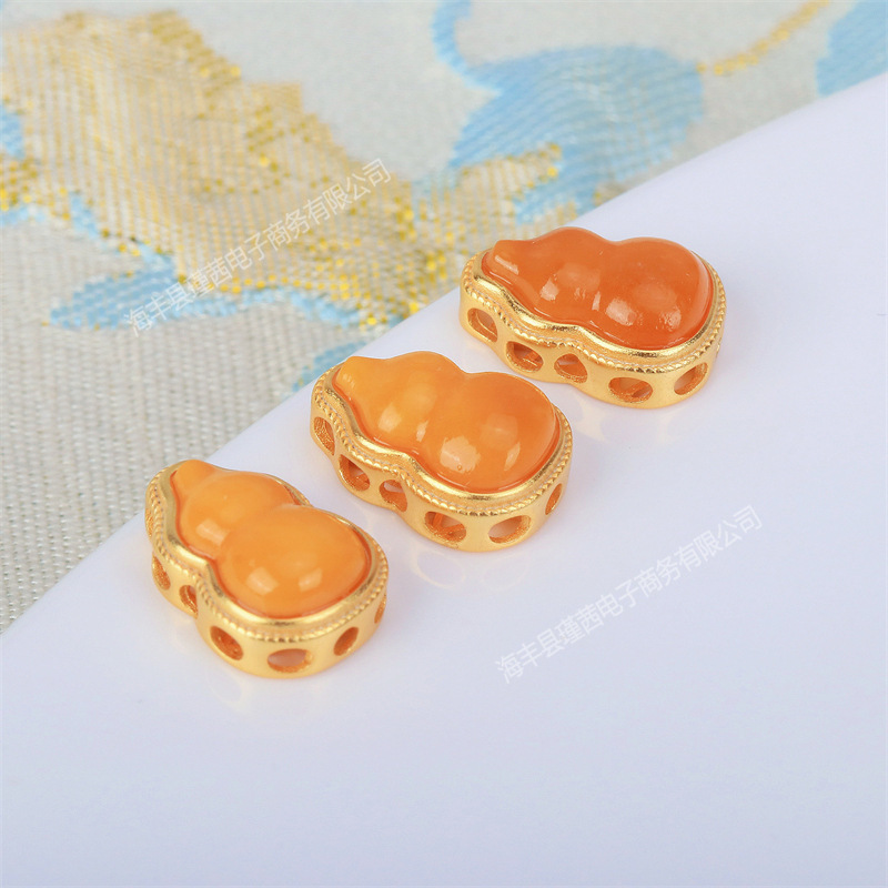 New Wholesale S922 Silver Inlaid Natural Beeswax Gourd Through-Hole Bracelet Beaded Silver Jewelry DIY Jewelry Accessories