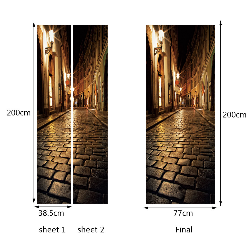 Door stickers wardrobe stickers street small alley decorative painting Night View 3D three-dimensional adhesive sticker convenient mural TB74