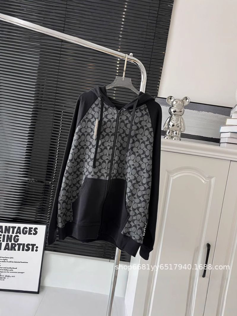 Kaojia Autumn and Winter New Classic CH Old Flower Full Print Casual Loose All-match Men's and Women's Zipper Hooded Sweat