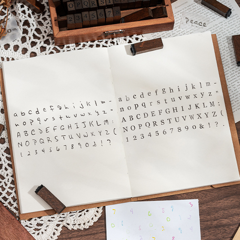 Creative Stationery Retro Alphabet English Digital Wooden Boxed DIY Decorative Seal 30/42/70 Collection Series