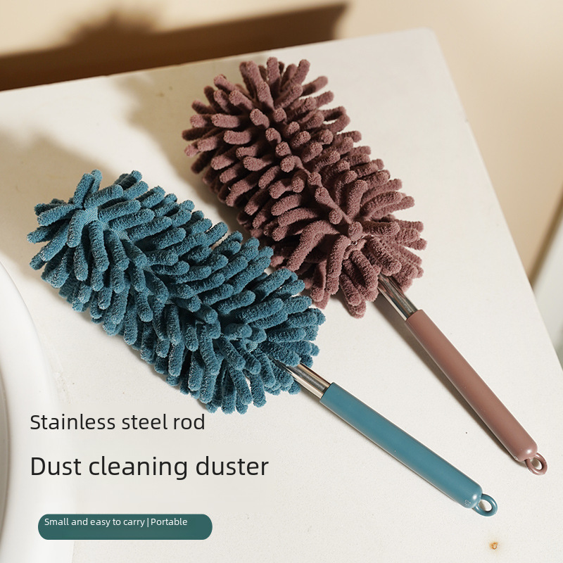 Mini Dust Duster Household Retractable Curved Gap Car Dust Duster Chenille Stainless Steel Feather Duster