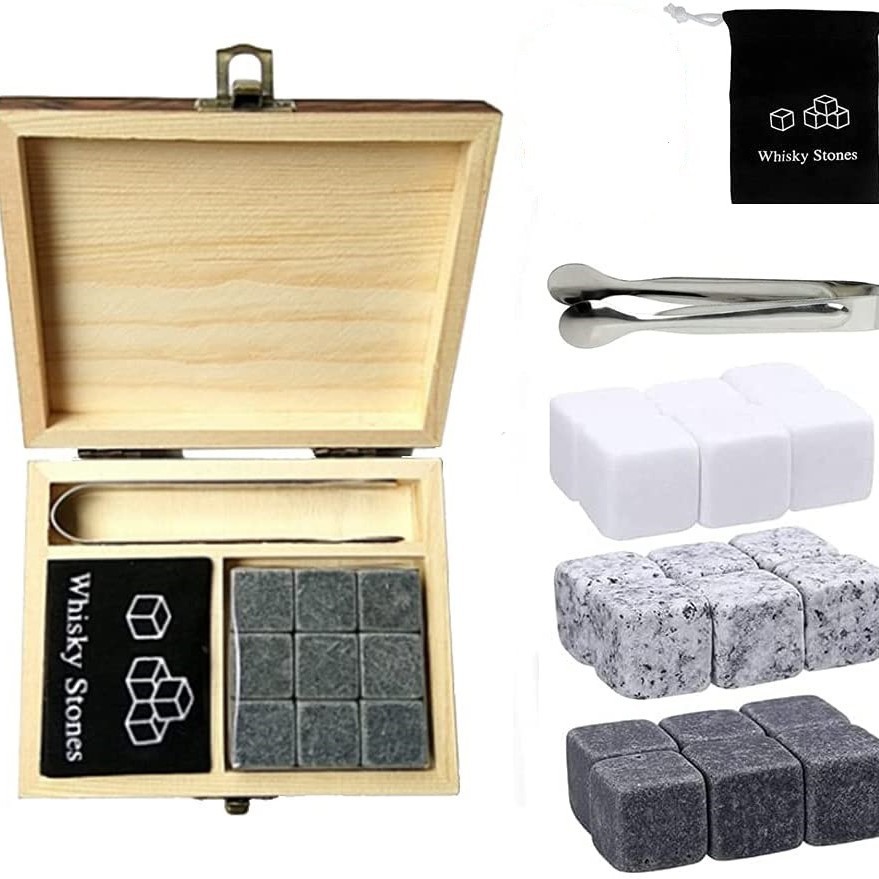 Wooden Box ~ Whiskey Stone Whiskey Ice Wine Stone Three-Color Stone Christmas Box Ice Wine Stone