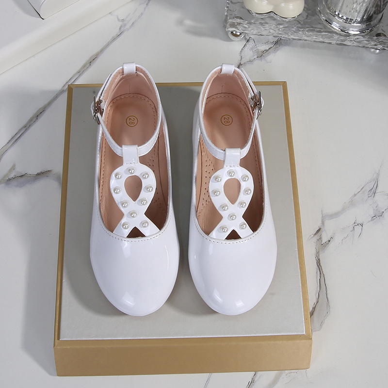 Girls' Black Pearl Children's Single Shoes for Performance, Princess Shoes, Spring and Autumn Style, College Style
