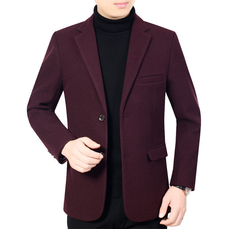 Autumn and Winter Middle-Aged Men's Casual Wool Coat Woolen Material Casual Dad Wear Brushed Slim Small Suit W