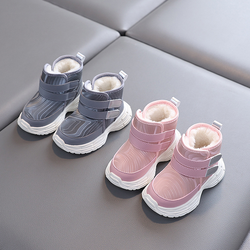 Winter Velvet Thickeneded Snow Boots for Babies Aged 2-4 Years Old, Non-Slip Soft Sole, Warm and Lightweight Waterproof Cotton Shoes for Boys and Girls