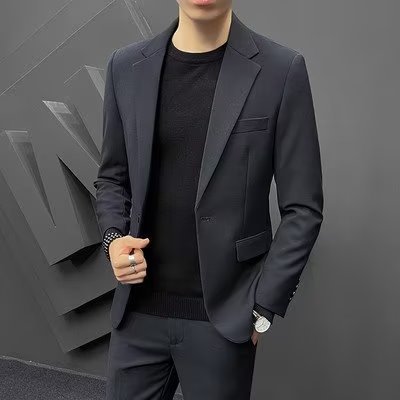 Suit jacket men's autumn and winter New 2023 Hong Kong style business slim fit professional wedding formal wear small suit all-matching