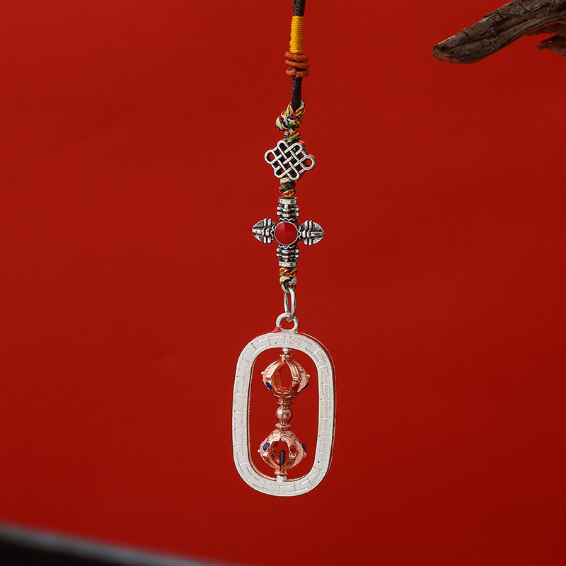New Xizang Jewelry Square Frame Vajra Pestle Alloy Bag Keychain Pendant Pendant Car Decoration Manufacturer Wholesale