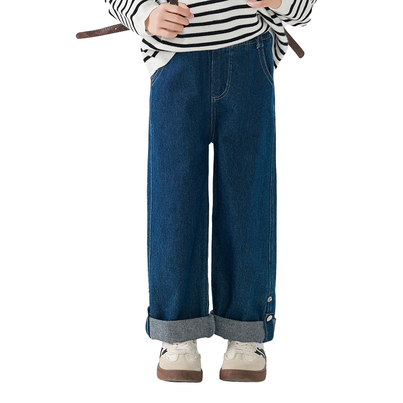 Girls' Jeans, Autum Straight-Leg Wide-Leg Pants, Kidsren's Pants with Embroider, Spring and Autum Style Long Pants for Kidsren with Flower Embroider