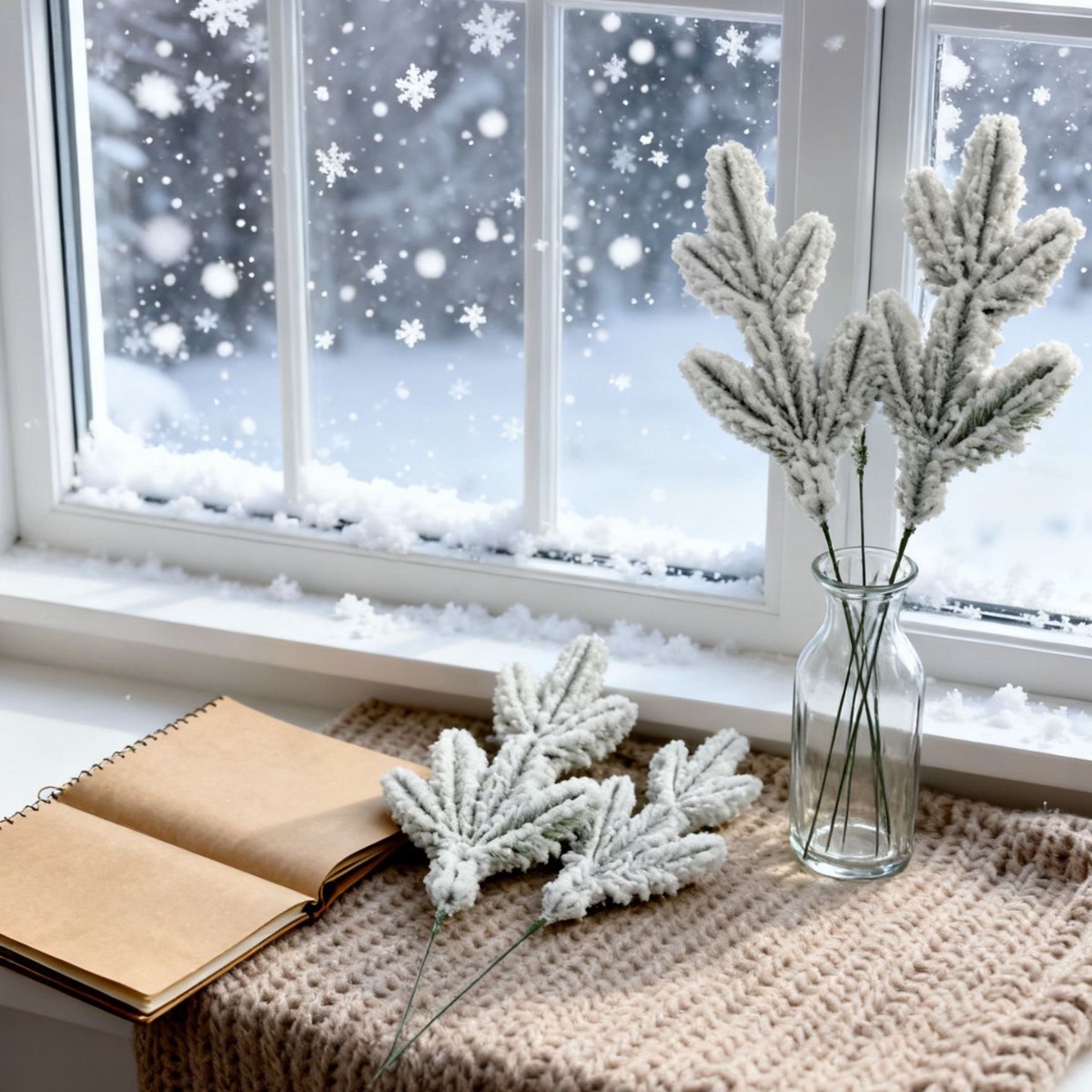 Cross-Border Christmas Snowflake Flocking Five-Pronged Snowflake Five-Pronged Flocking Pine Needle Branch Christmas Indoor Decoration
