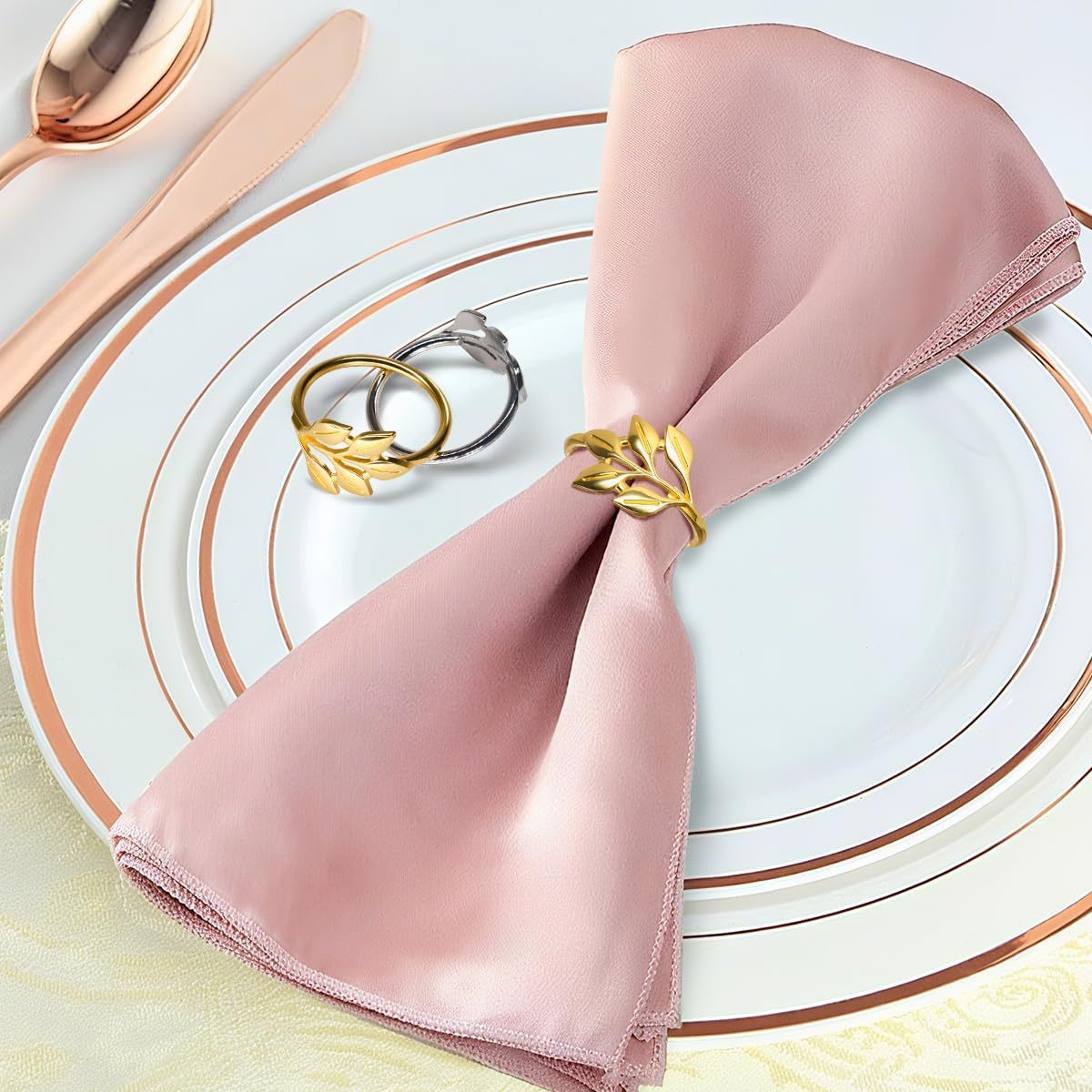 European and American Cross-Border Golden Leaf Napkin Ring Metal Wedding Hotel Table Decoration Simulated Leaf Napkin Buckle