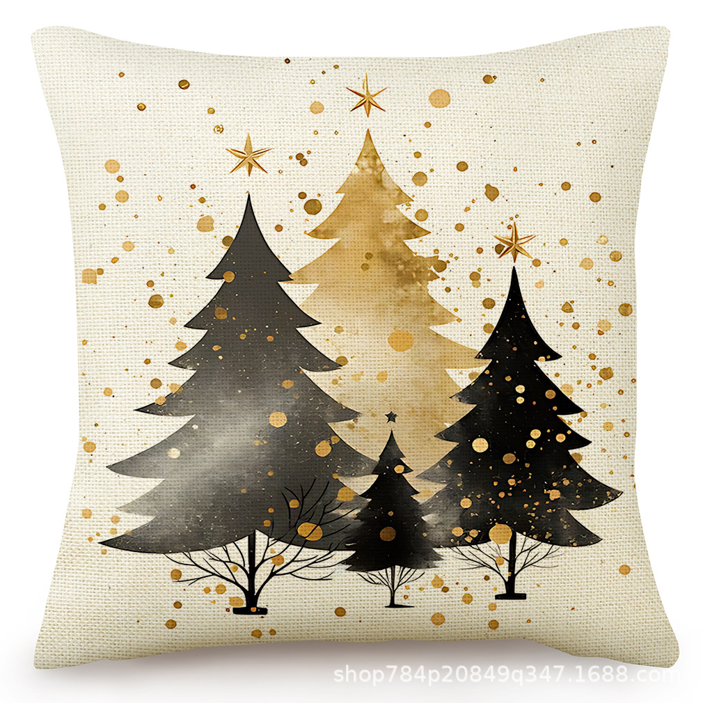 Cross-Border Christmas Black Forest Pillow Linen Printed Pillowcase Living Room Sofa Bedroom Pillow Winter Warm Pillow