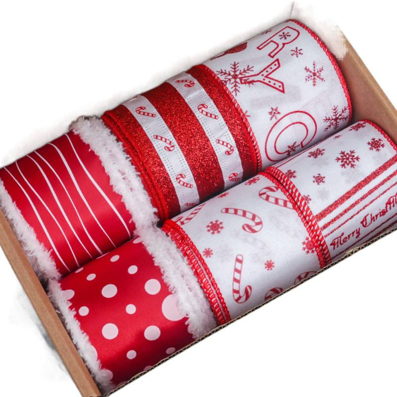 Factory Direct Sale Cross-Border 6cm Wire Edge Imitation Linen Ribbon Gift Box Background Wall Christmas Tree Hanging Top Decorative Bow