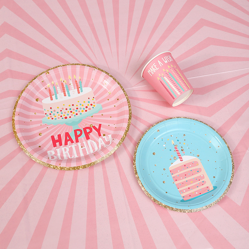 Amazon Paper Tray Paper Cup Cross Border New Birthday Party Cake Balloon 350g Printing Disposable Party Set