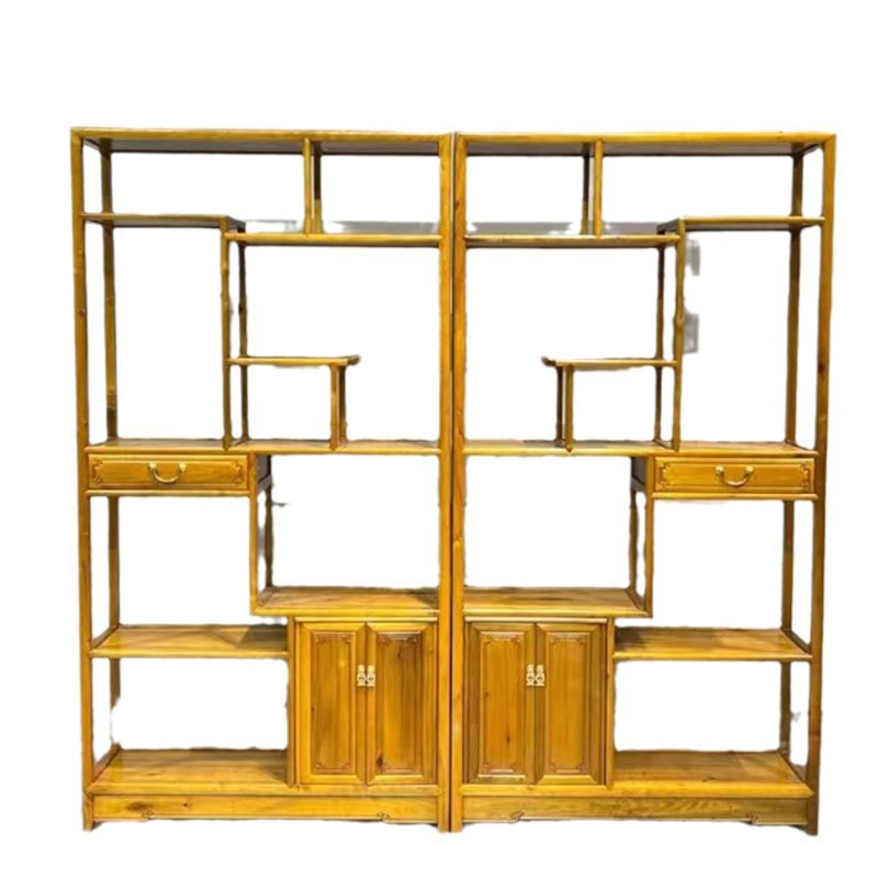 Golden Nanmu Antique Shelf Small Leaf Nanmu Antique Shelf Bookshelf Multi-Treasure Cabinet Classical Chinese Solid Wood Storage Display Shelf