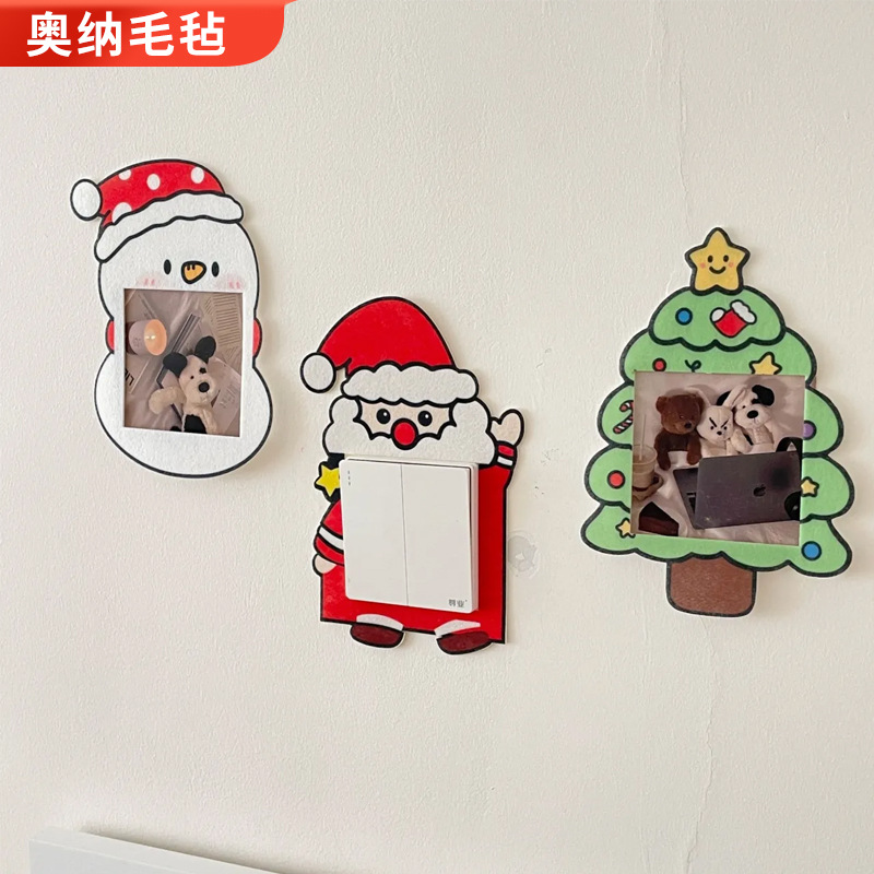 Wholesale Santa Claus Elk Felt Switch Sticker Cartoon Cute Christmas Scene Layout Felt Switch Cover