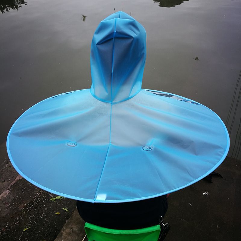 [Xinyiqi] Ufo Raincoat Men's Head-Mounted Adult Umbrella Hat Fishing Equipment Rain Gear Cloak Foldableing Transparent